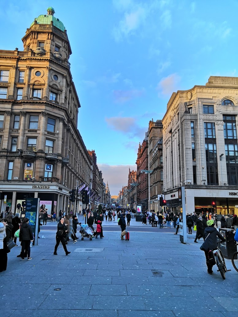 The city centre as the sun comes down