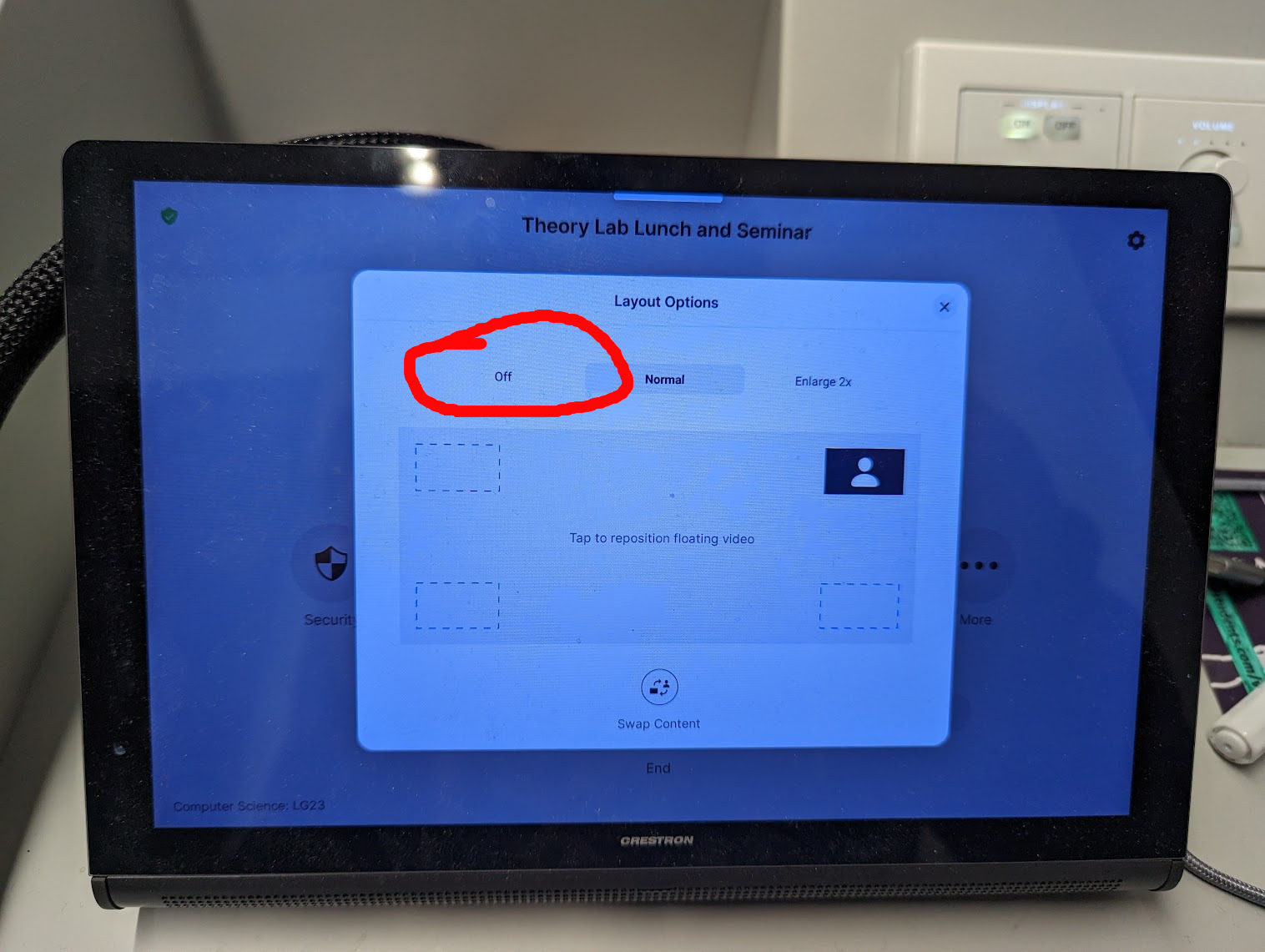 The 'Layout Options' panel, with 'Off' circled.